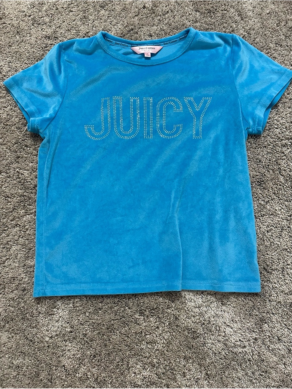 Juicy Couture Girls Teal Blue Rhinestone 'JUICY' Short Sleeve Tee